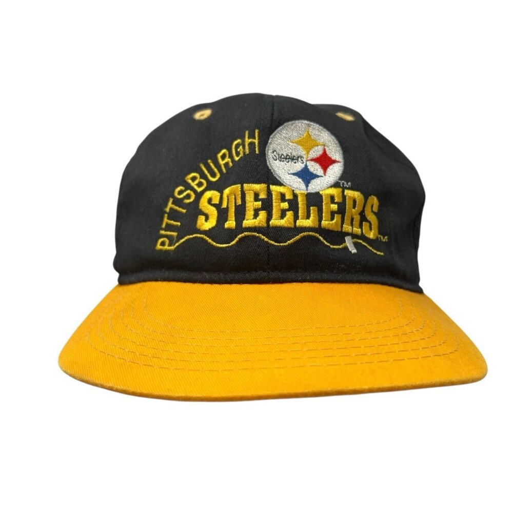 Pittsburgh Steelers Vintage 90s Hat Made USA Annorel Rope Tie NFL Cap Black Gold